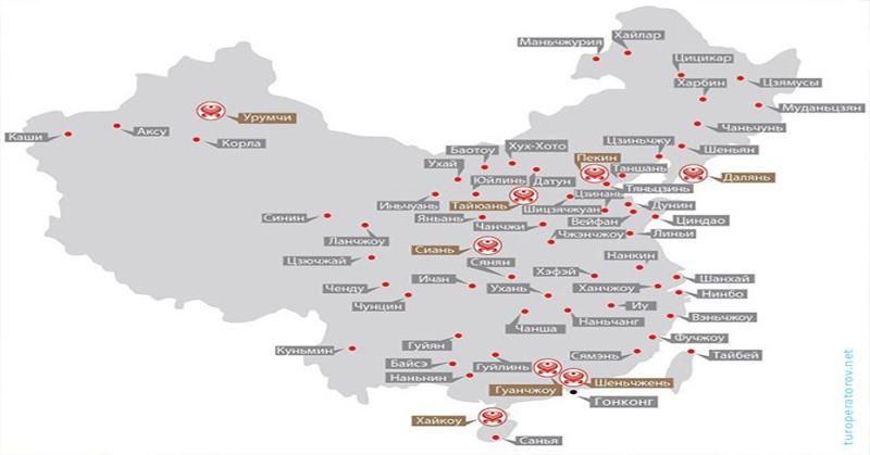 География полетов Хайнаньских авиалиний по Китаю