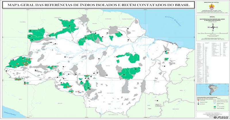 Карта проживания аборигенов в Бразилии